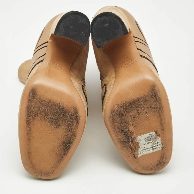 Pre Owned Valentino Beige Suede Panther Ankle Length Ankle Boots Size 37