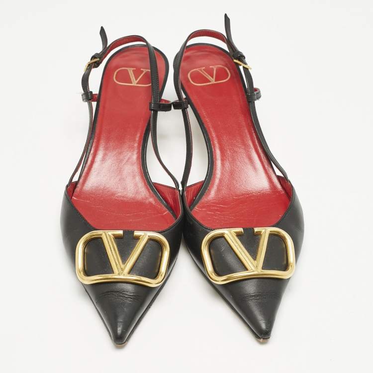 Pre Owned Valentino Black Leather VLogo Slingback Pumps Size 40