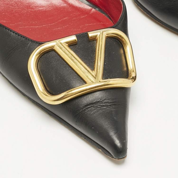 Pre Owned Valentino Black Leather VLogo Slingback Pumps Size 40