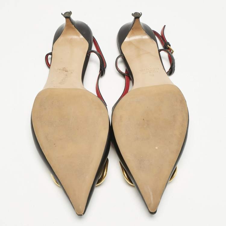Pre Owned Valentino Black Leather VLogo Slingback Pumps Size 40