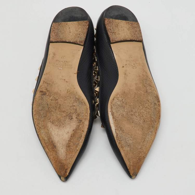 Pre Owned Valentino Black Leather Rockstud Ballet Flats Size 37