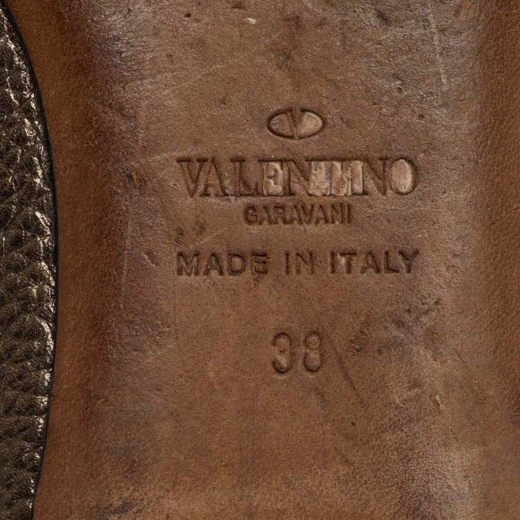 Pre Owned Valentino Metallic Leather Rockstud Ankle Strap Ballet Flats Size 38