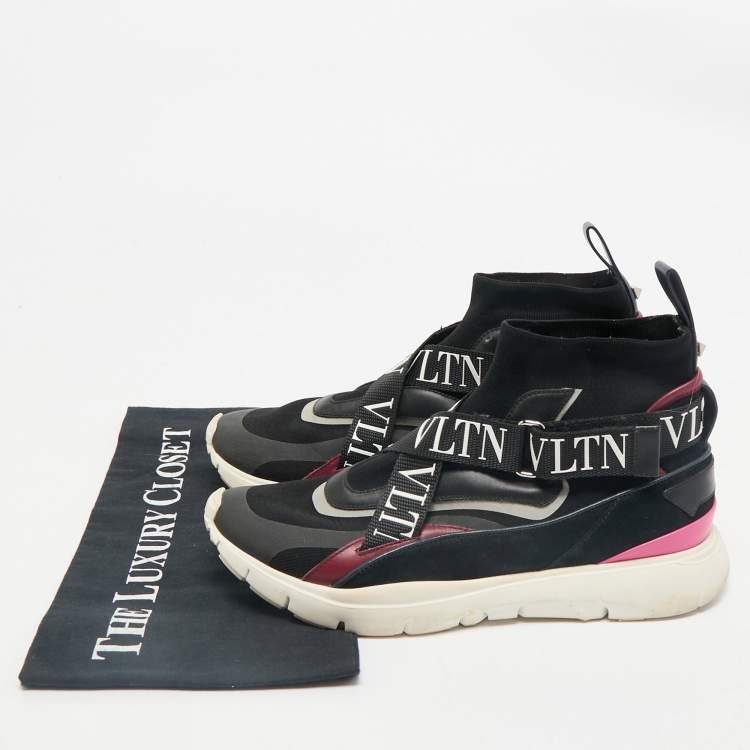 Pre Owned Valentino Multicolor Fabric and Leather VLTN Heroes High Top Sneakers Size 39