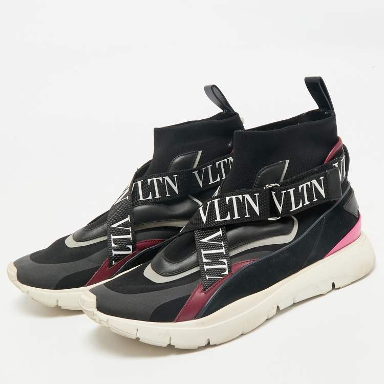 Pre Owned Valentino Multicolor Fabric and Leather VLTN Heroes High Top Sneakers Size 39