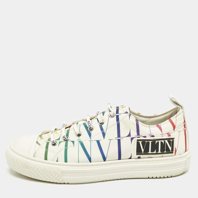 Pre Owned Valentino White Canvas VLTN Logo Allover Giggies Times Low Top Sneakers Size 40