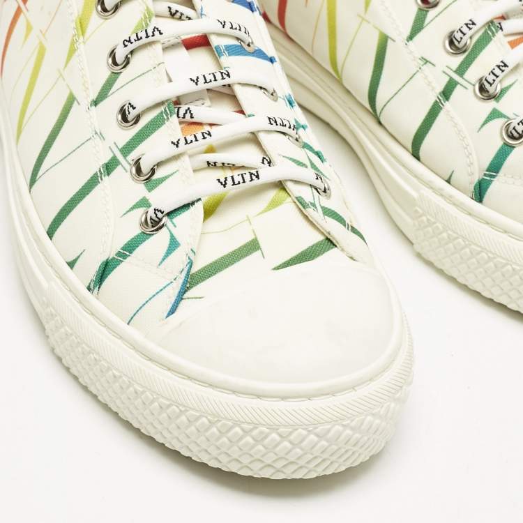 Pre Owned Valentino White Canvas VLTN Logo Allover Giggies Times Low Top Sneakers Size 40