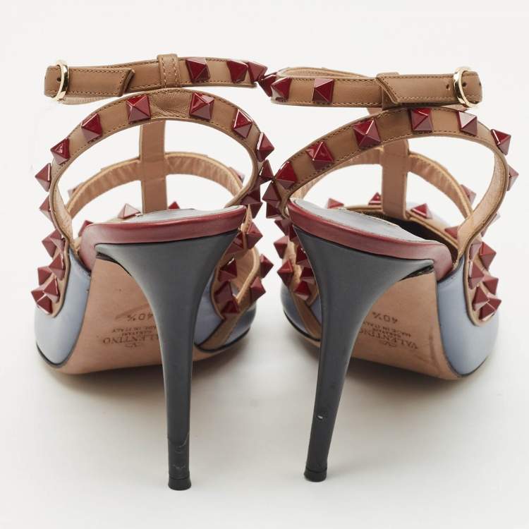 Pre Owned Valentino Light Blue Leather Rockstud Cage Pumps Size 40.5