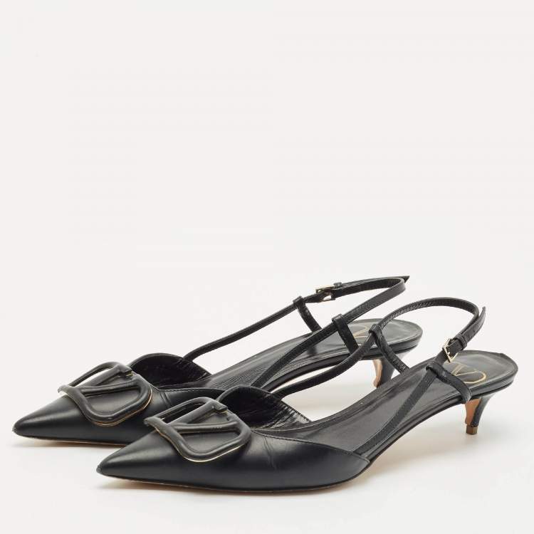 Pre Owned Valentino Black Leather VLogo Slingback Pumps Size 37