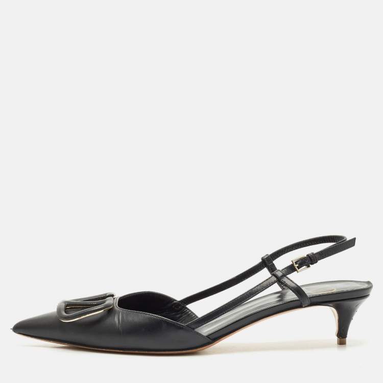 Pre Owned Valentino Black Leather VLogo Slingback Pumps Size 37