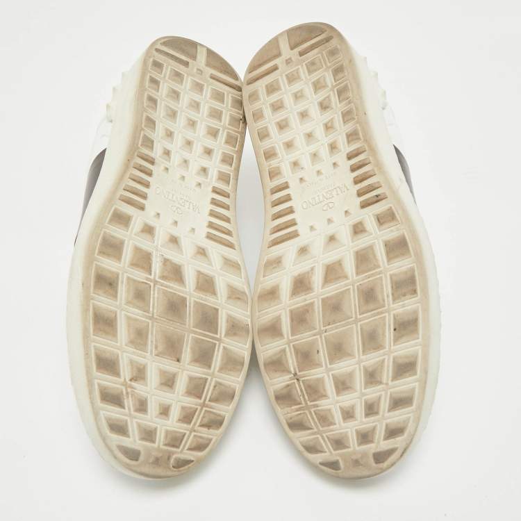 Pre Owned Valentino White/Bronze Leather Open For A Change Rockstud Sneakers Size 39