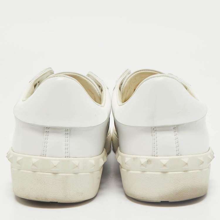 Pre Owned Valentino White/Bronze Leather Open For A Change Rockstud Sneakers Size 39