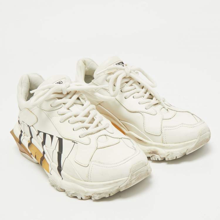 Pre Owned Valentino White Leather VLTN Bounce Sneakers Size 36