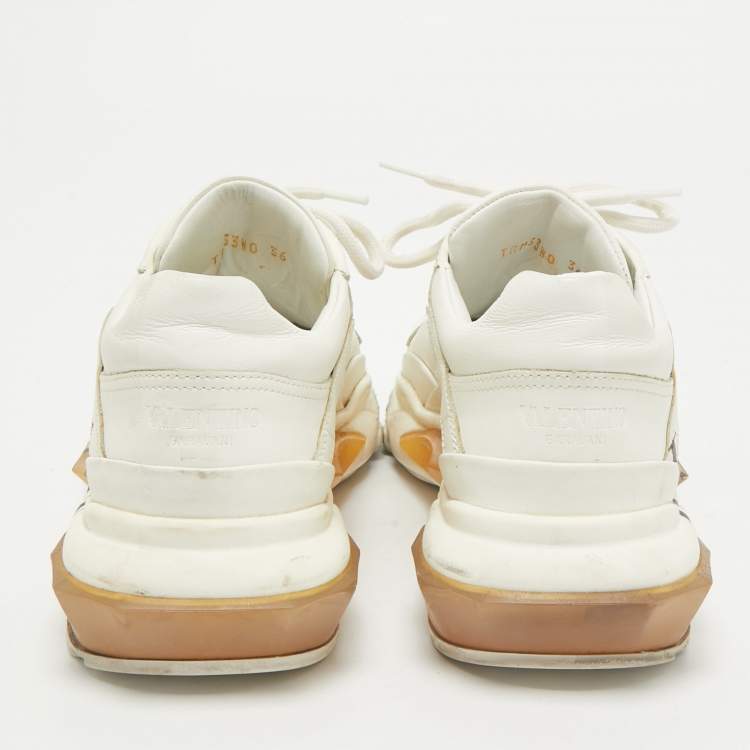 Pre Owned Valentino White Leather VLTN Bounce Sneakers Size 36