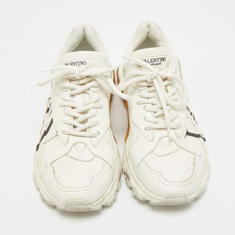 Pre Owned Valentino White Leather VLTN Bounce Sneakers Size 36