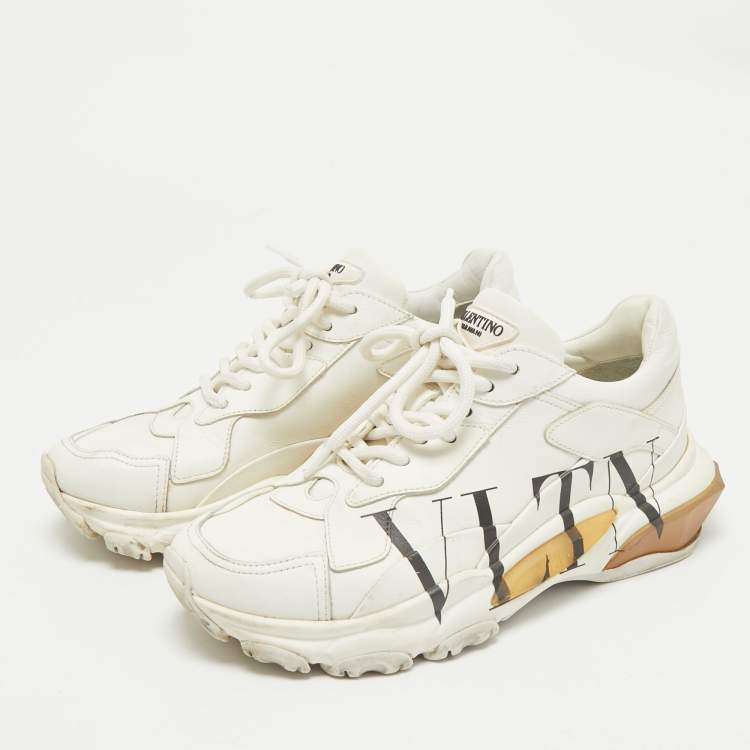 Pre Owned Valentino White Leather VLTN Bounce Sneakers Size 36