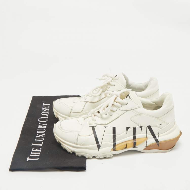 Pre Owned Valentino White Leather VLTN Bounce Sneakers Size 36