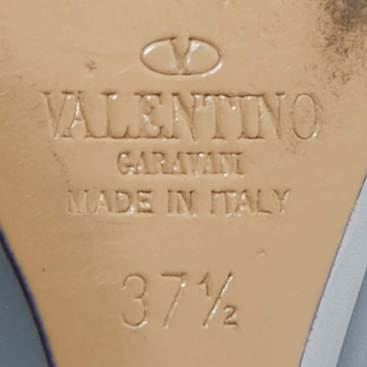 Pre Owned Valentino Blue  Leather Rockstud Pointed Toe Wedge Pumps Size 37.5