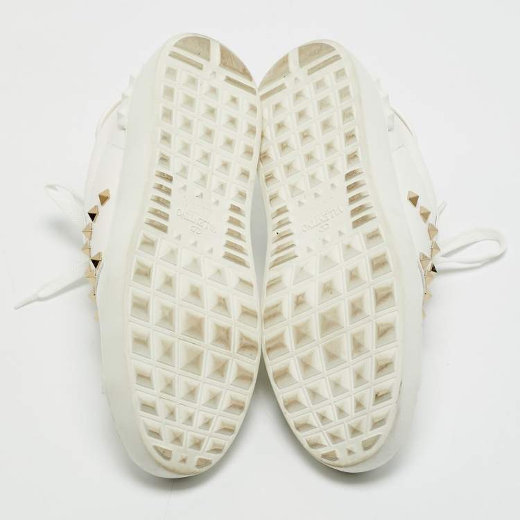 Pre Owned Valentino White Leather Rockstud Untitled Sneakers Size 39
