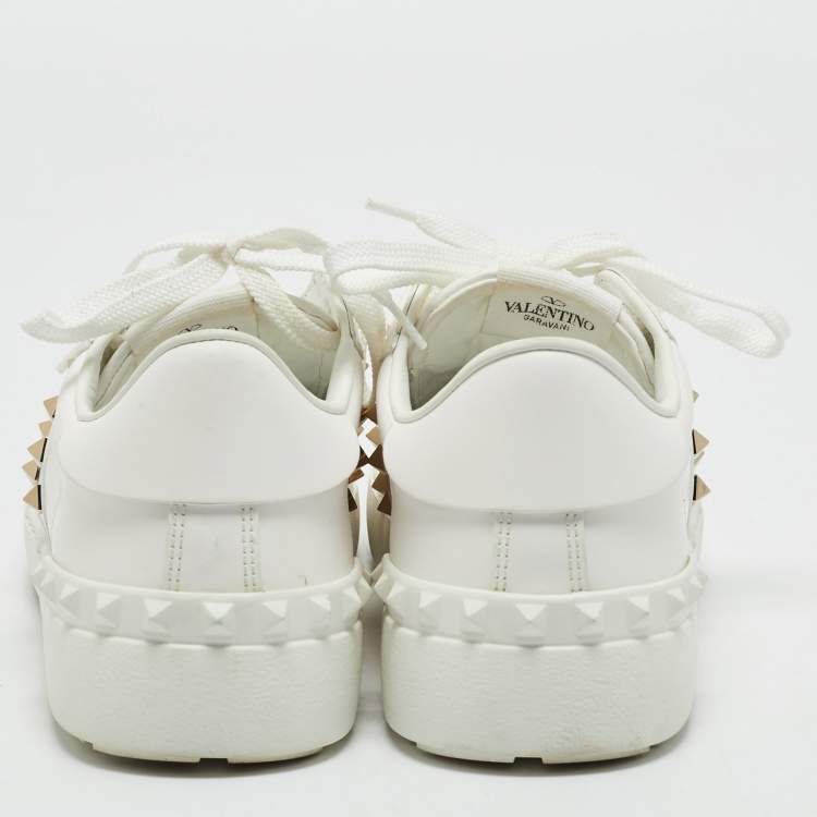 Pre Owned Valentino White Leather Rockstud Untitled Sneakers Size 39