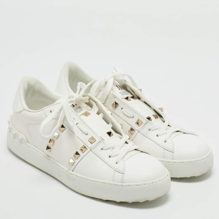 Pre Owned Valentino White Leather Rockstud Untitled Sneakers Size 39