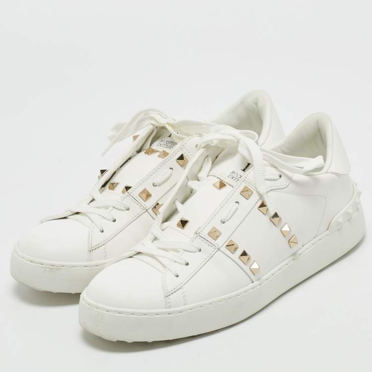 Pre Owned Valentino White Leather Rockstud Untitled Sneakers Size 39