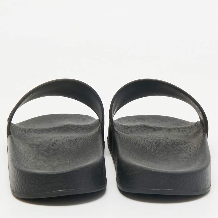 Pre Owned Valentino Black Rubber VLTN Pool Slide Flat Size 40