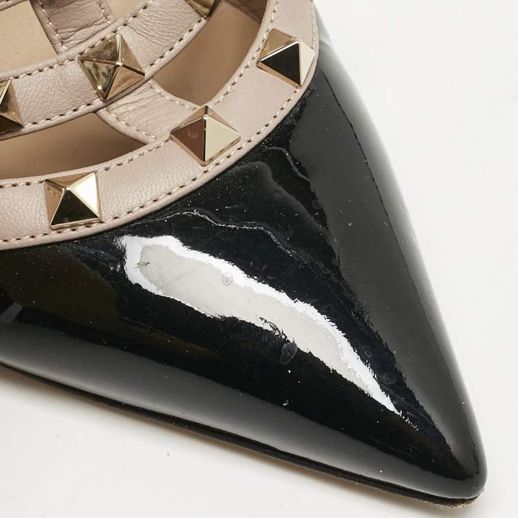 Pre Owned Valentino Black/Dusty Pink Leather Rockstud Caged Slingback Pumps Size 38,5