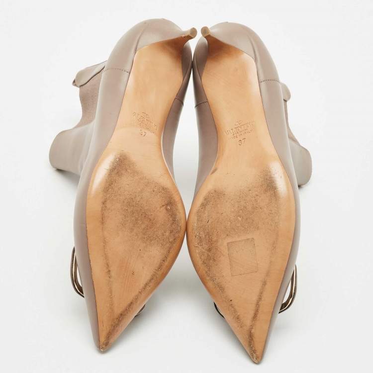 مملوكة مسبقًا Valentino Dusty Pink Leather Vlogo Pointed Toe Ankle Boots Size 37