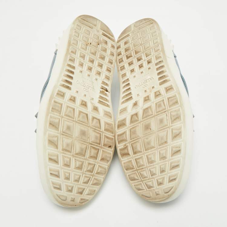 Pre Owned Valentino Light Blue Leather Rockstud Slip On Sneakers Size 39
