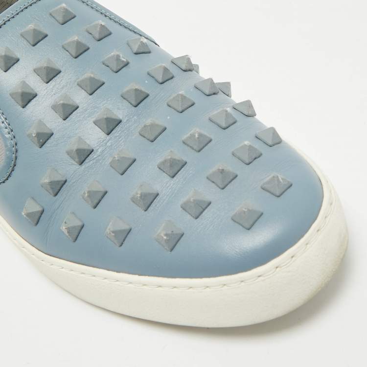 Pre Owned Valentino Light Blue Leather Rockstud Slip On Sneakers Size 39
