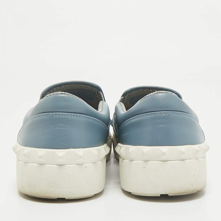 Pre Owned Valentino Light Blue Leather Rockstud Slip On Sneakers Size 39