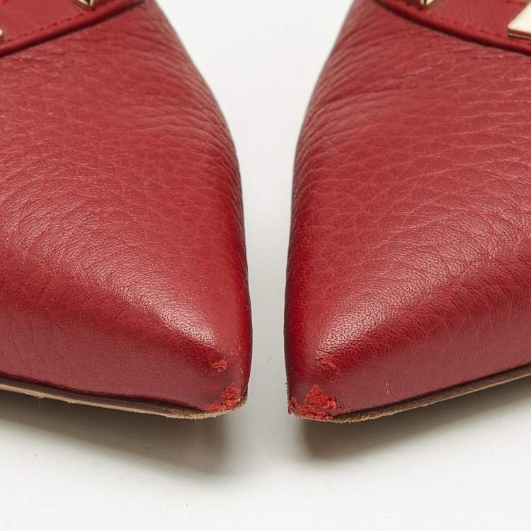 Pre Owned Valentino Red Leather Rockstud Caged Pumps Size 37.5