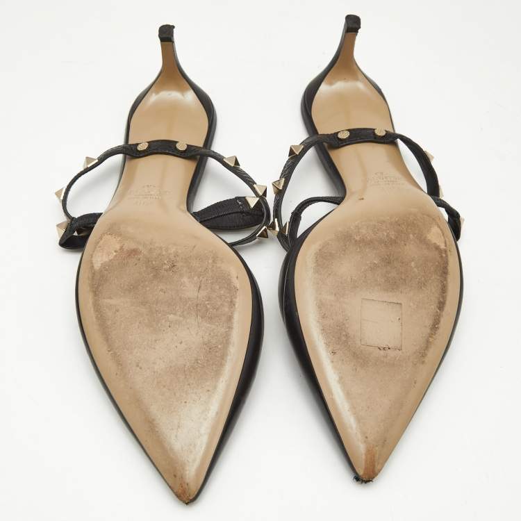 Pre Owned Valentino Black Leather Rockstud Mules Size 40.5