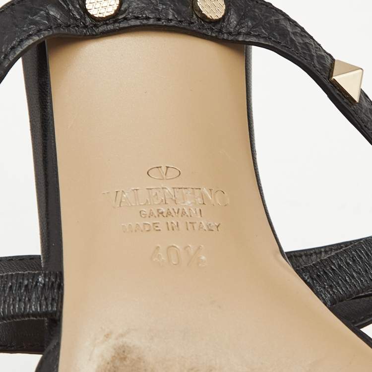 Pre Owned Valentino Black Leather Rockstud Mules Size 40.5