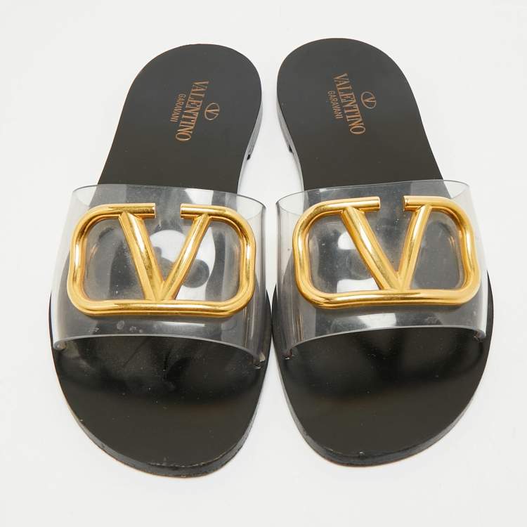 Pre Owned Valentino Transparent PVC VLogo Slide Sandals Size 36