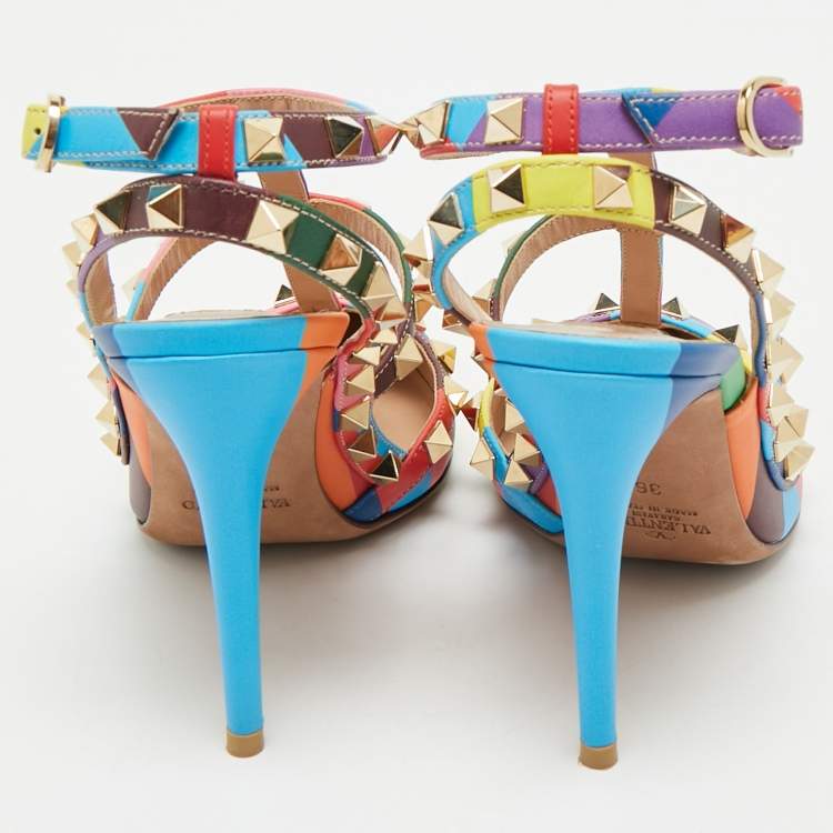 Pre Owned Valentino Multicolor Leather Rockstud Caged Pumps Size 36
