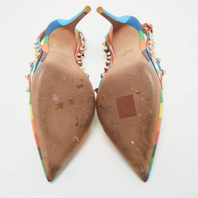 Pre Owned Valentino Multicolor Leather Rockstud Caged Pumps Size 36