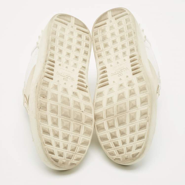 Pre Owned Valentino White/Gold Leather Open Low Top Sneakers Size 36.5