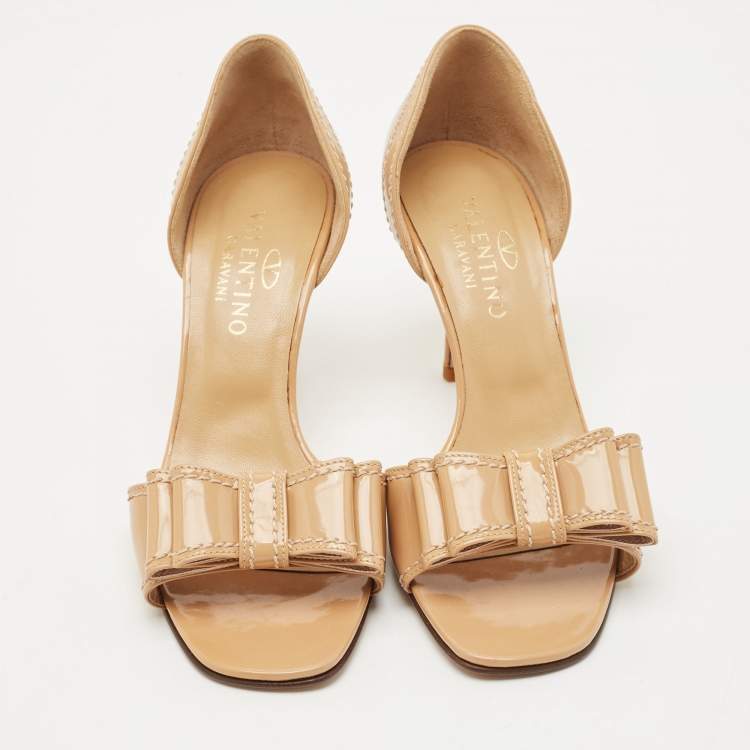 Pre Owned Valentino Beige  Patent Bow Embellished D'orsay Open Toe Pumps Size 35.5