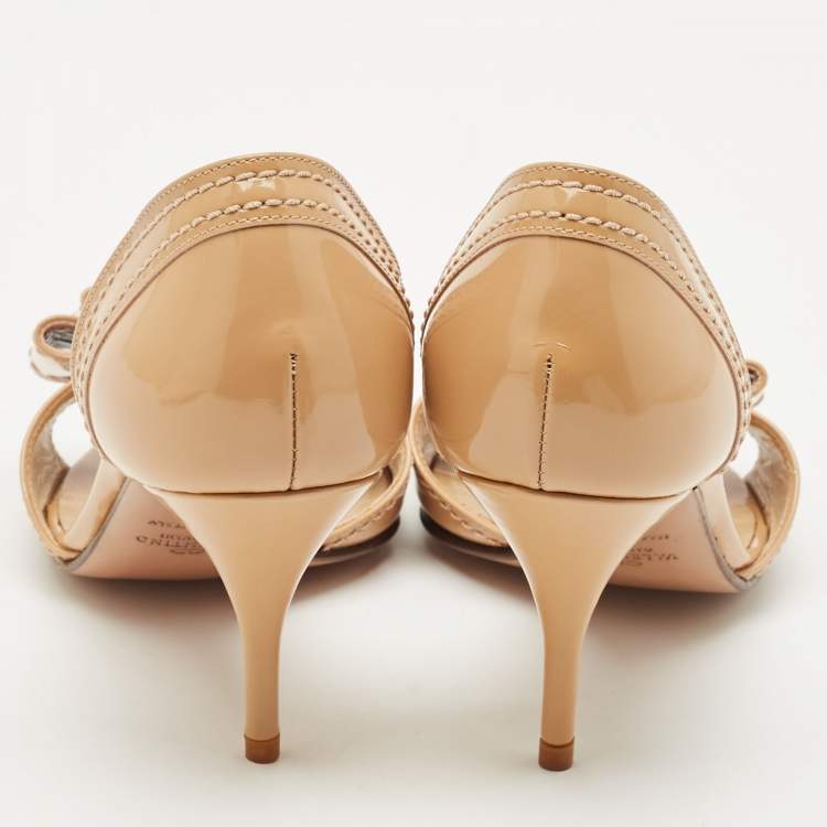 Pre Owned Valentino Beige  Patent Bow Embellished D'orsay Open Toe Pumps Size 35.5