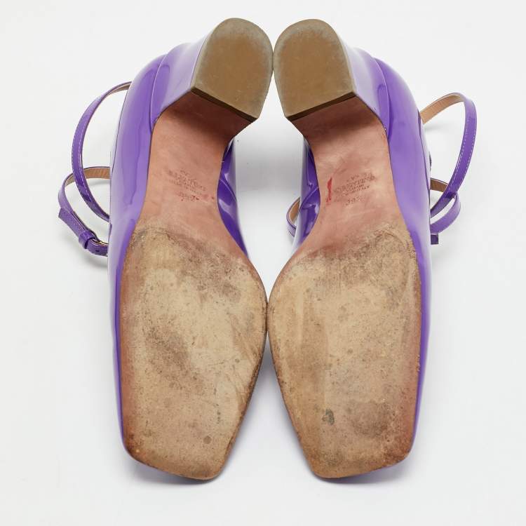Pre Owned Valentino Purple Patent Leather Tan-Go Block Heel Pumps Size 39.5