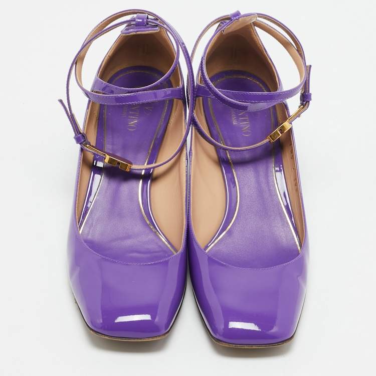Pre Owned Valentino Purple Patent Leather Tan-Go Block Heel Pumps Size 39.5
