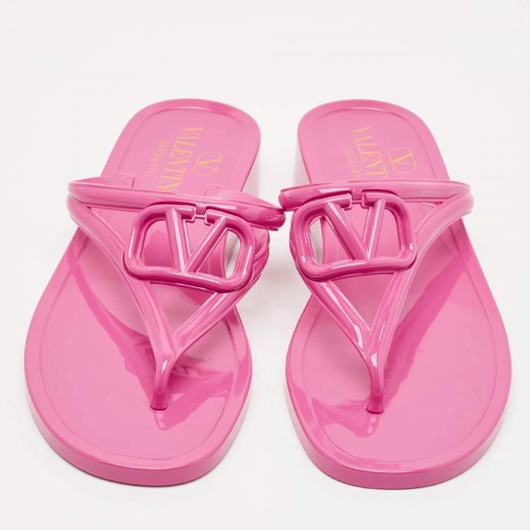 Pre Owned Valentino Pink Jelly Vlogo Thong Flat Sandals Size 37