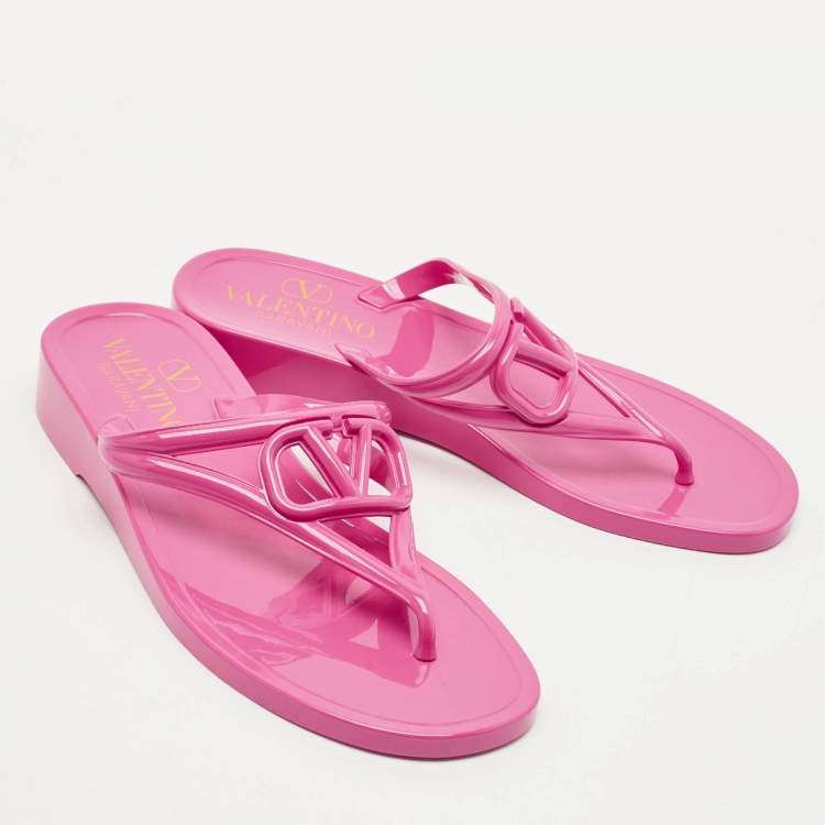 Pre Owned Valentino Pink Jelly Vlogo Thong Flat Sandals Size 37
