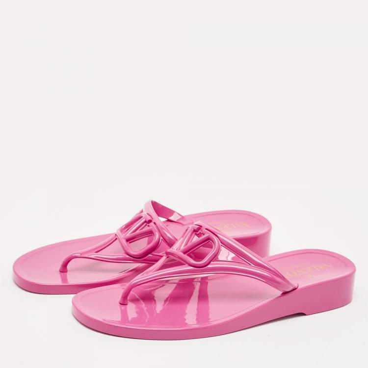 Pre Owned Valentino Pink Jelly Vlogo Thong Flat Sandals Size 37