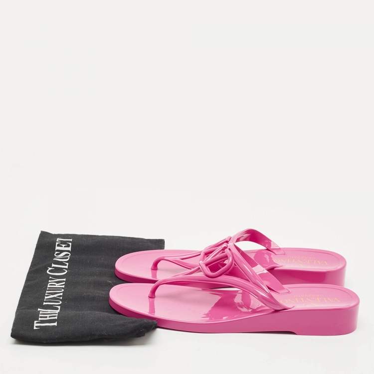 Pre Owned Valentino Pink Jelly Vlogo Thong Flat Sandals Size 37