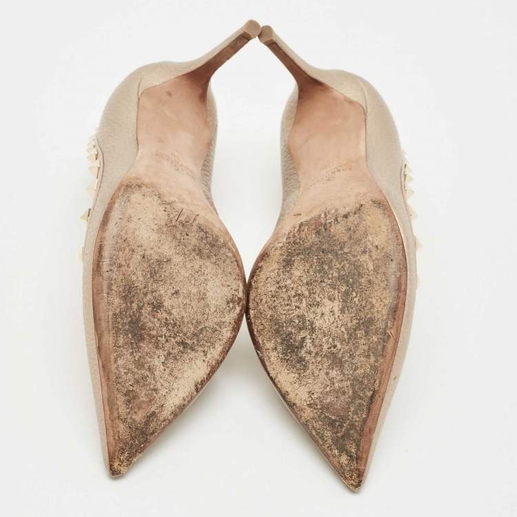 Pre Owned Valentino Metallic Gold Leather Rockstud Pointed Toe Pumps Size 38