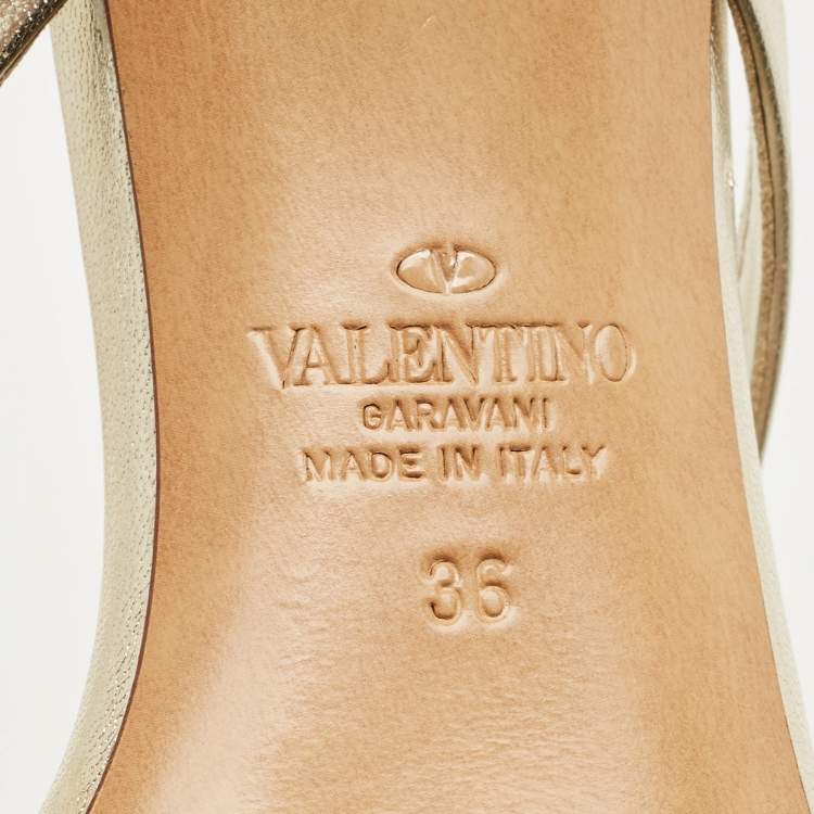 Pre Owned Valentino Metallic Leather VLogo Signature Slide Sandals Size 36