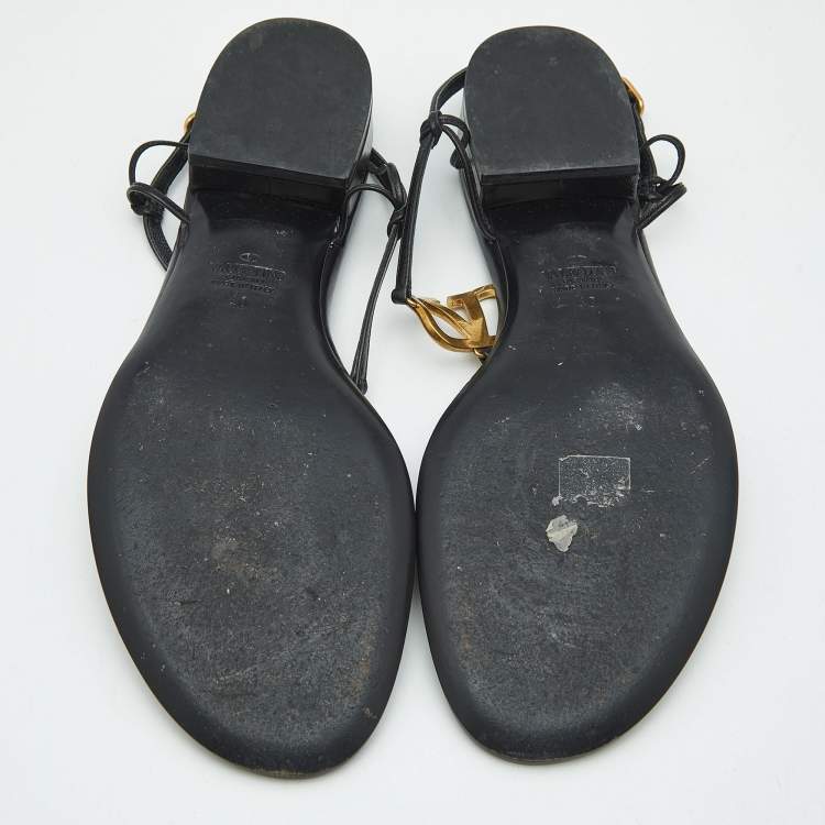 Pre Owned Valentino Black Leather VLogo Thong Sandals Size 40