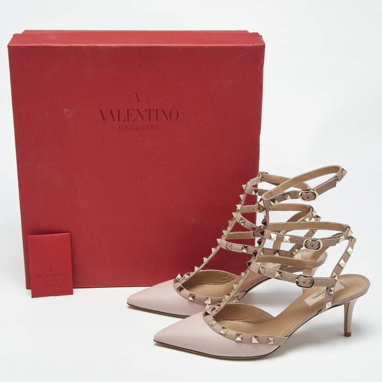 Pre Owned Valentino Dusty Pink Leather Rockstud Ankle Strap Pumps Size 39